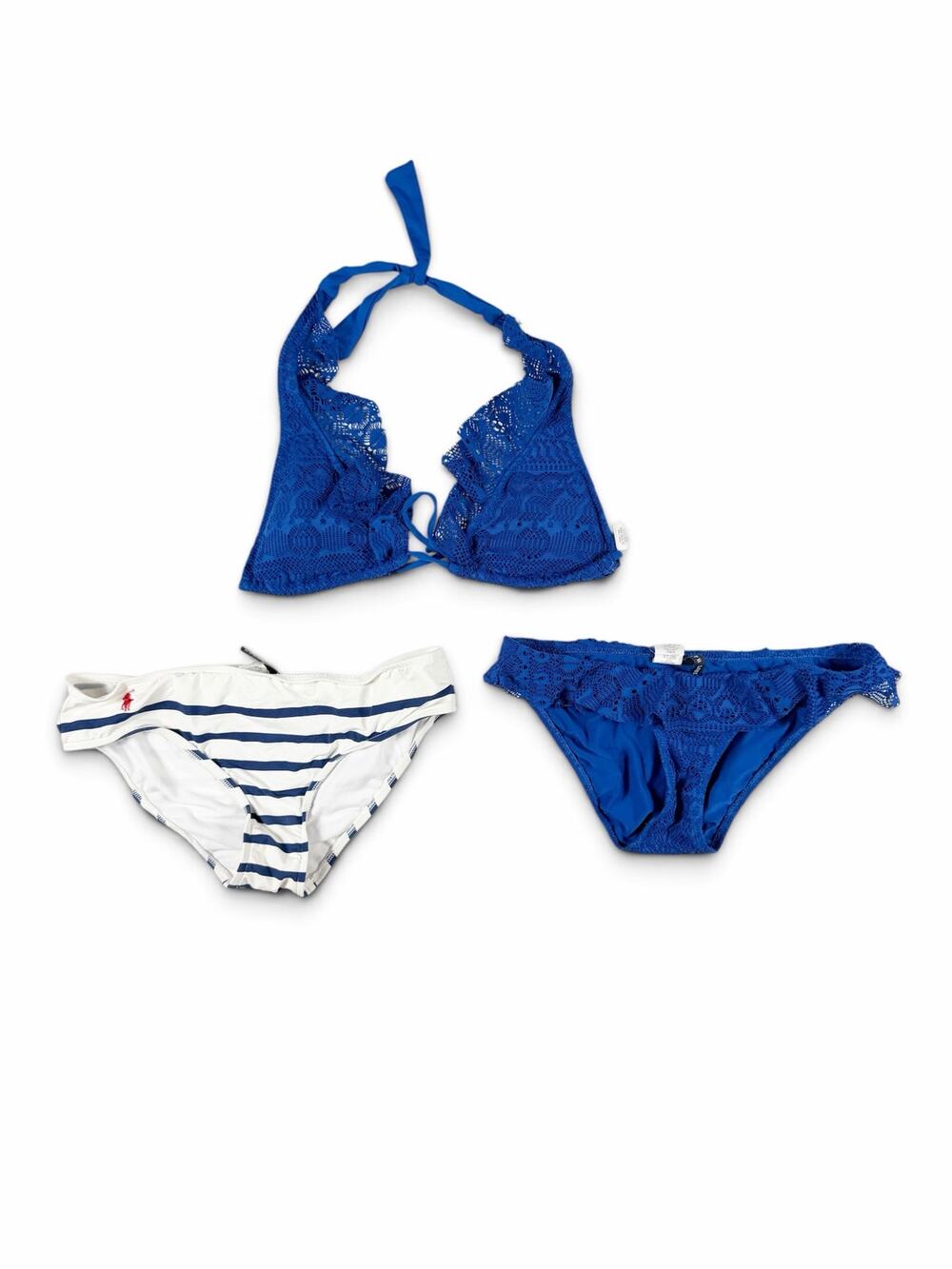 Ralph Lauren Women’s Lace Halter Bikini Set Blue Small Medium 3 Piece